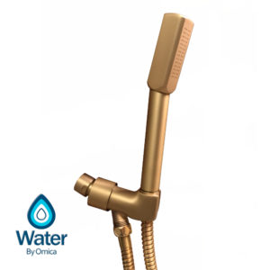 Water By Omica Solid Brass Handheld Complete Shower System, Shower Head, Wall Mount, Hose, Natural Brass Finish v2