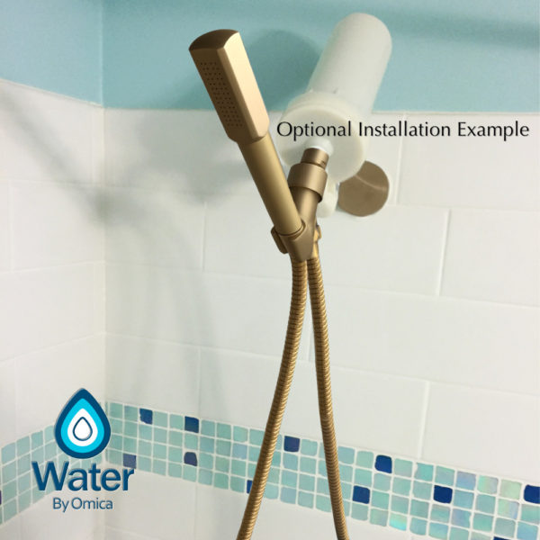 Water By Omica Solid Brass Handheld Complete Shower Filter System Installation, Showerhead, Wall Mount, Hose, Natural Finish v2