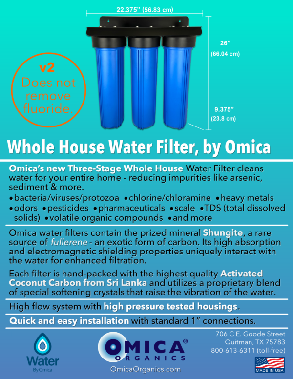 Water By Omica Whole House Water Filter Fluoride Spec Flyer - No Gauges